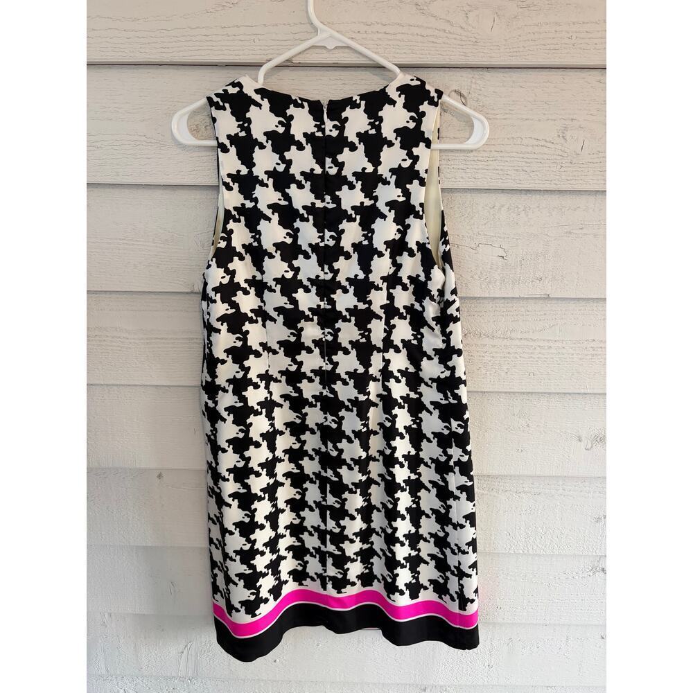 Julie Brown NYC 100% Silk Dress Size 6 Black White Houndstooth Pink Trim Shift - Picture 7 of 7